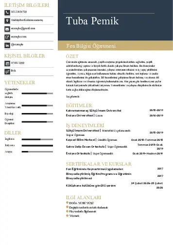 Fen Bilgisi Öğretmeni CV Örnekleri cv indir